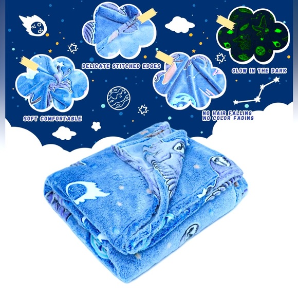 NWT Glow In The Dark Fleece Throw Owl Blanket, Soft, Warm & Fuzzy - Picture 3 of 4